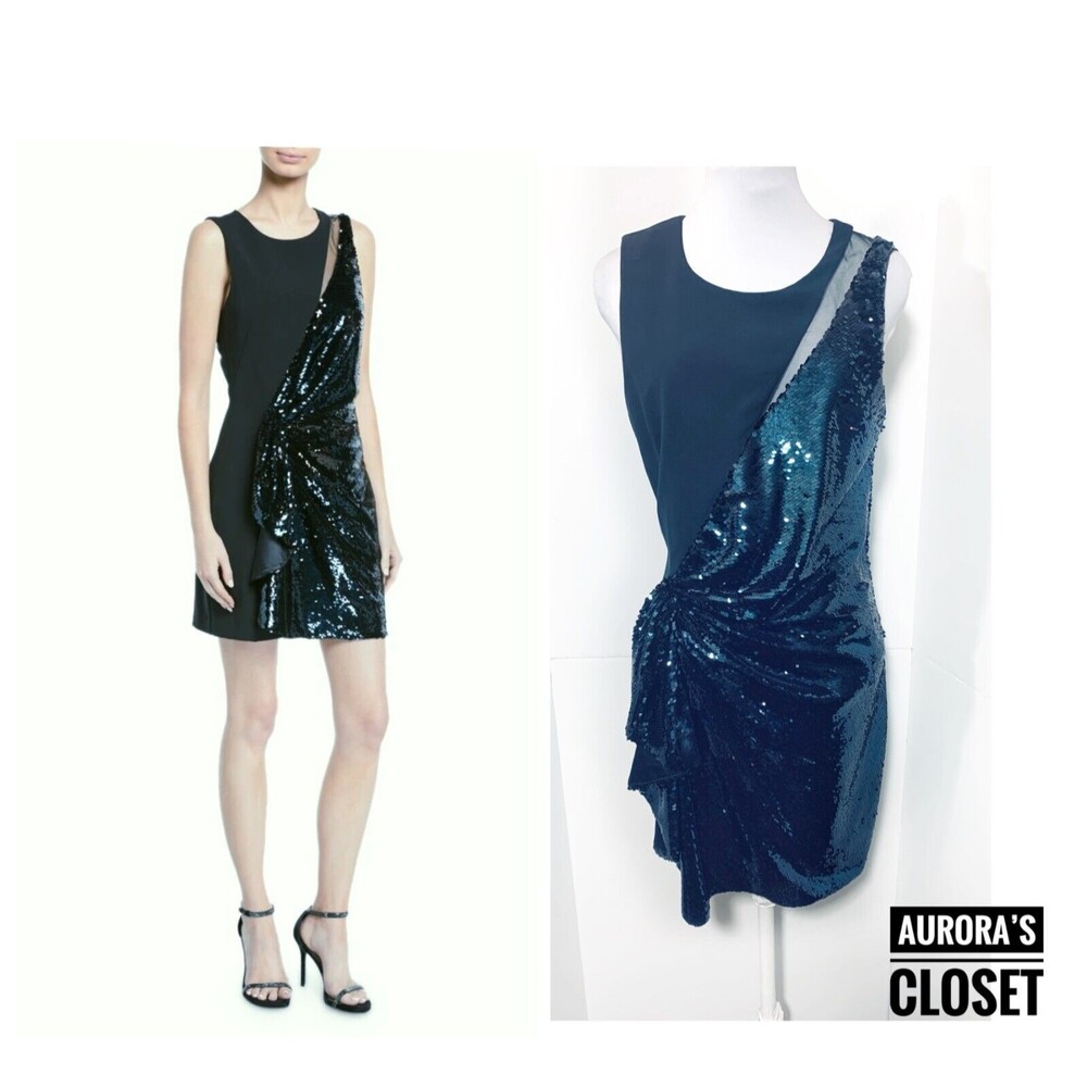 Parker 10 Black Pencil Dress Sequin Combo Mini Albany $298